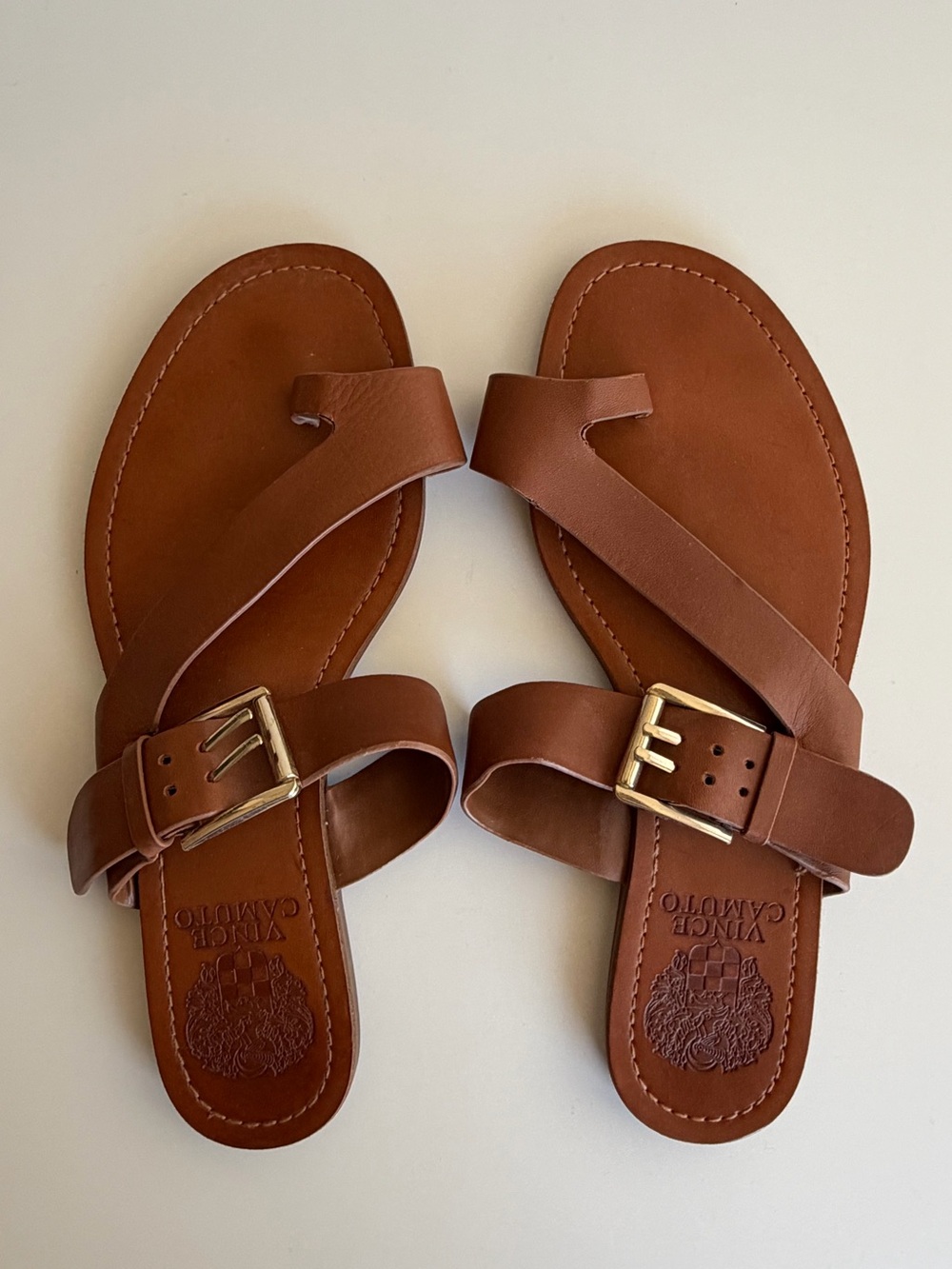 Vince Camuto Tan Leather Buckle Slide Sandals for Women